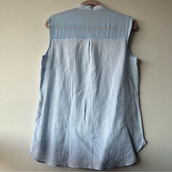 Massimo Dutty Linen no sleeves button down top in blue - Picture 3 of 8